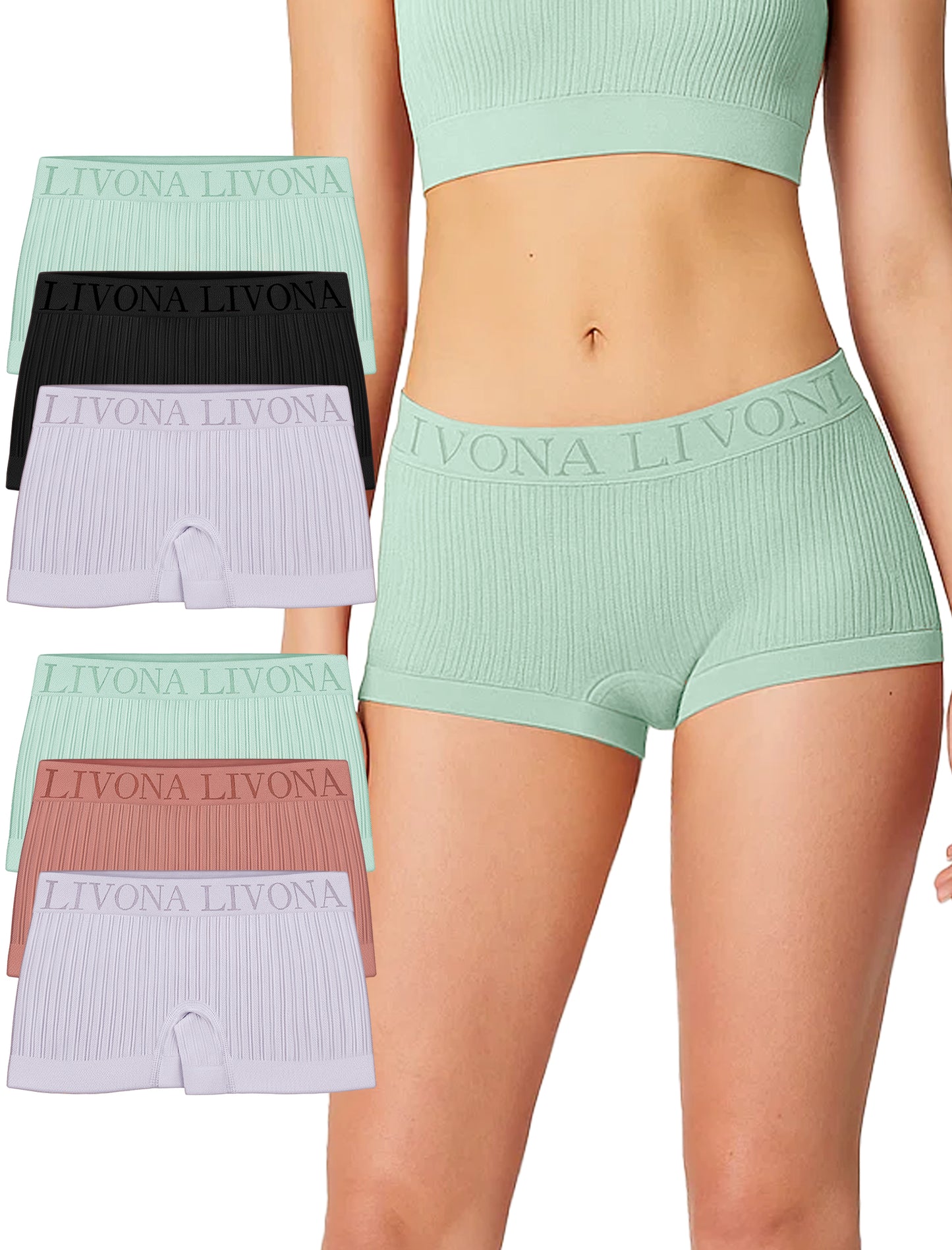 Livona 6-Pack Girls' Seamless Boyshort Underwear,Moisture-Wicking Kids Panties,No-Ride Design