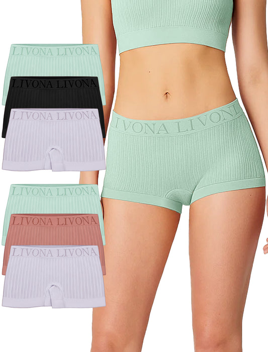 Livona 6-Pack Girls' Seamless Boyshort Underwear,Moisture-Wicking Kids Panties,No-Ride Design