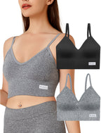 4Leezy 2 Pack Sports Bras for Women- Wireless Soft Workout Tops, Padded Seamless Fitness Bralettes, Adjustable Comfort Crop Cami Tank S-XXL