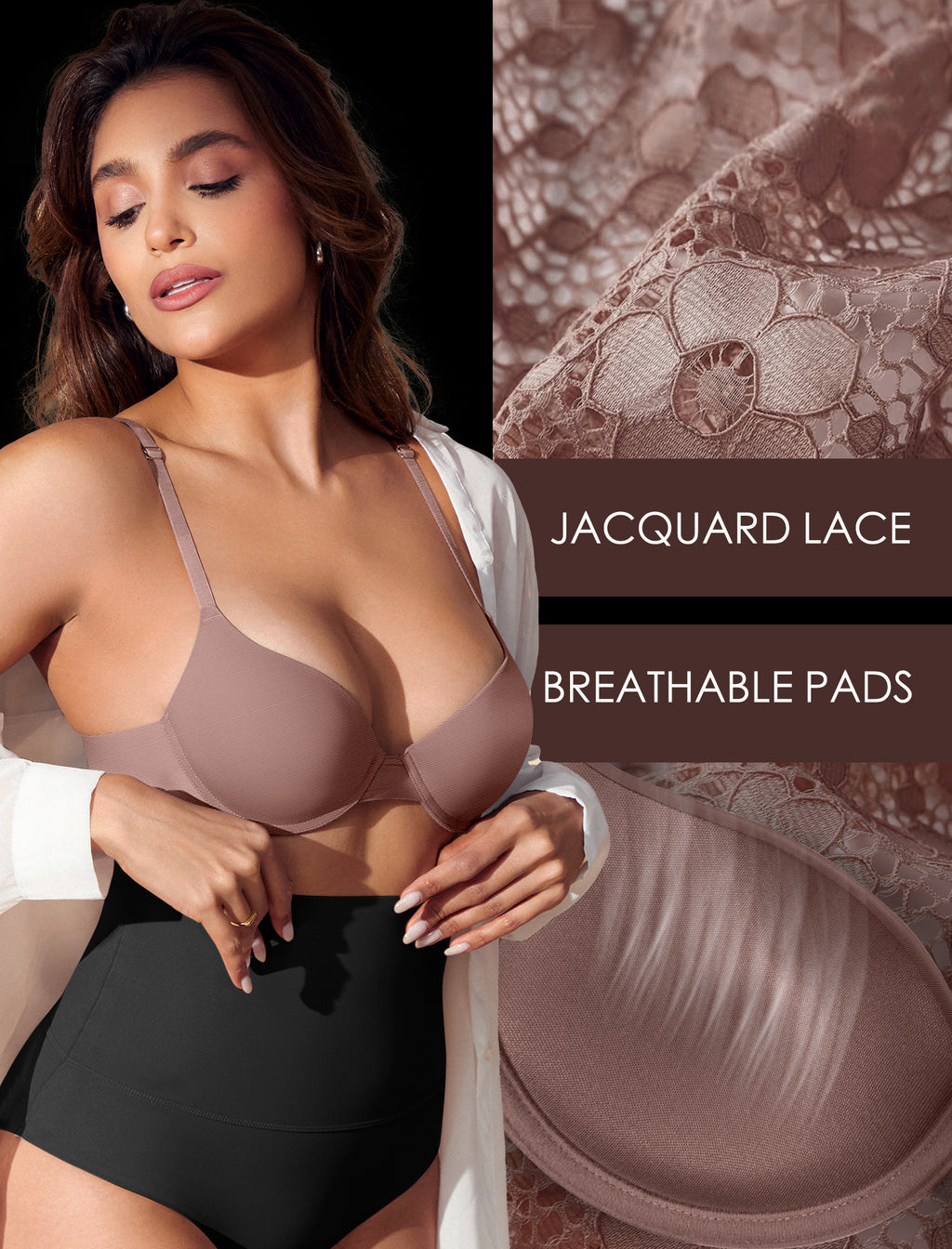 Leezywear Women's T-Shirt/Tank Top Bra - Full Coverage Laser Push Up with Back Lace Support Work Out Bra