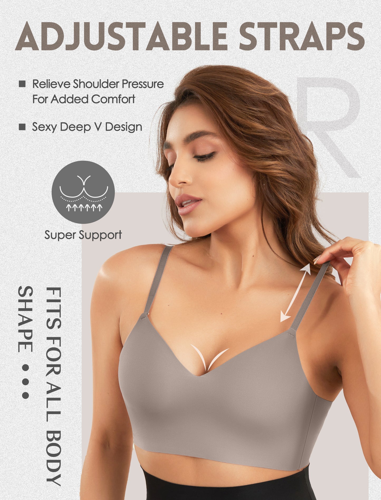 Women's Seamless Push Up Bra Longline Wireless Padded Bralettes with Support Lift Plunge T-Shirt/Tank Top Bras