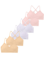 Livona Racerback Training Bra for Girls- 6 Pack Seamless Sports Bra, Padded Everyday Bra Bralette,Crop Cami Tank Top (6-14)