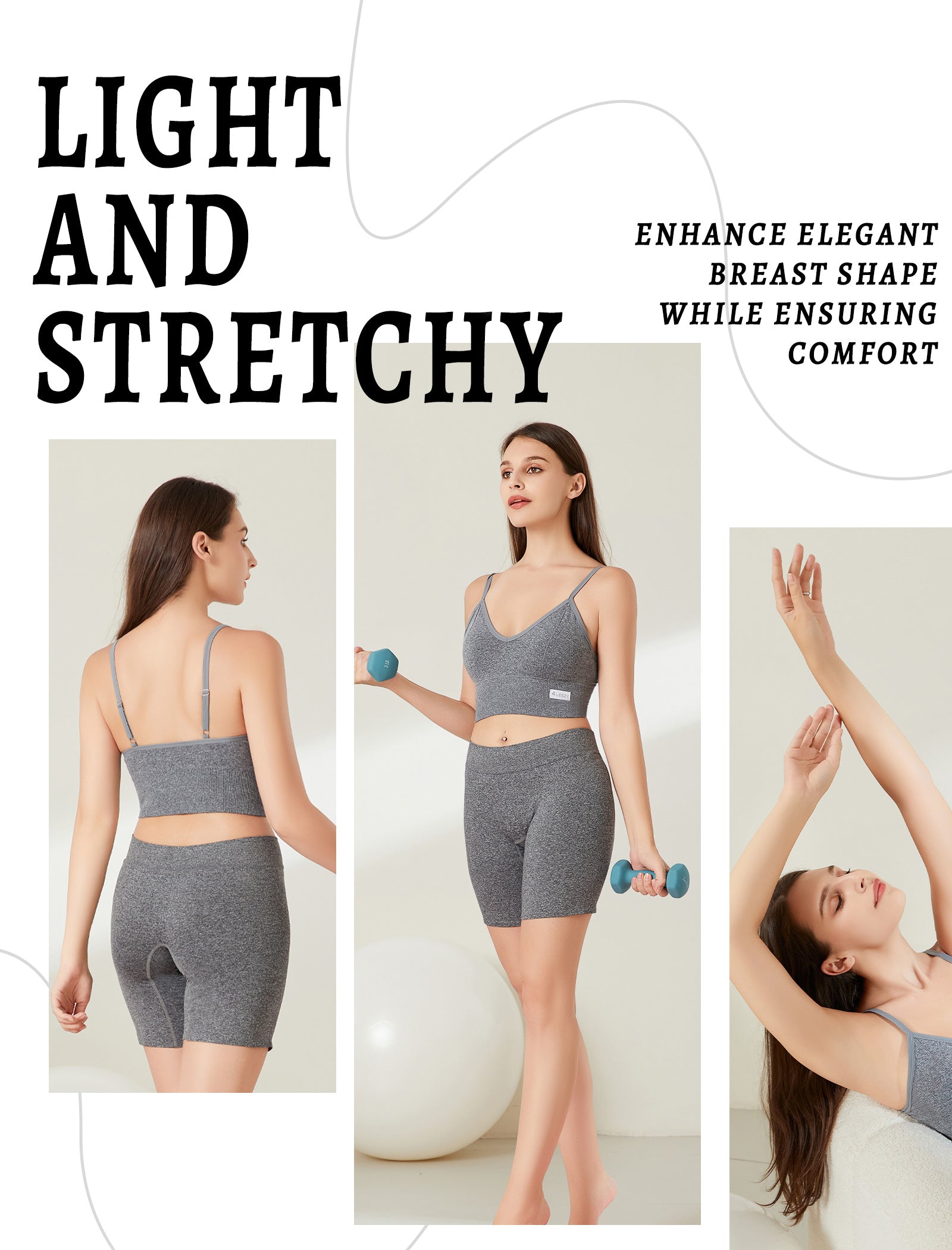 4Leezy 2 Pack Sports Bras for Women- Wireless Soft Workout Tops, Padded Seamless Fitness Bralettes, Adjustable Comfort Crop Cami Tank S-XXL