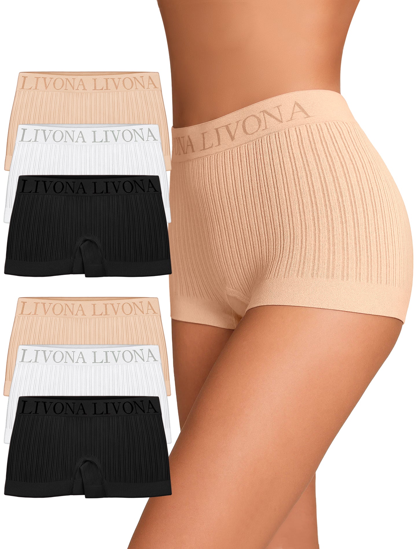 Livona 6-Pack Girls' Seamless Boyshort Underwear,Moisture-Wicking Kids Panties,No-Ride Design