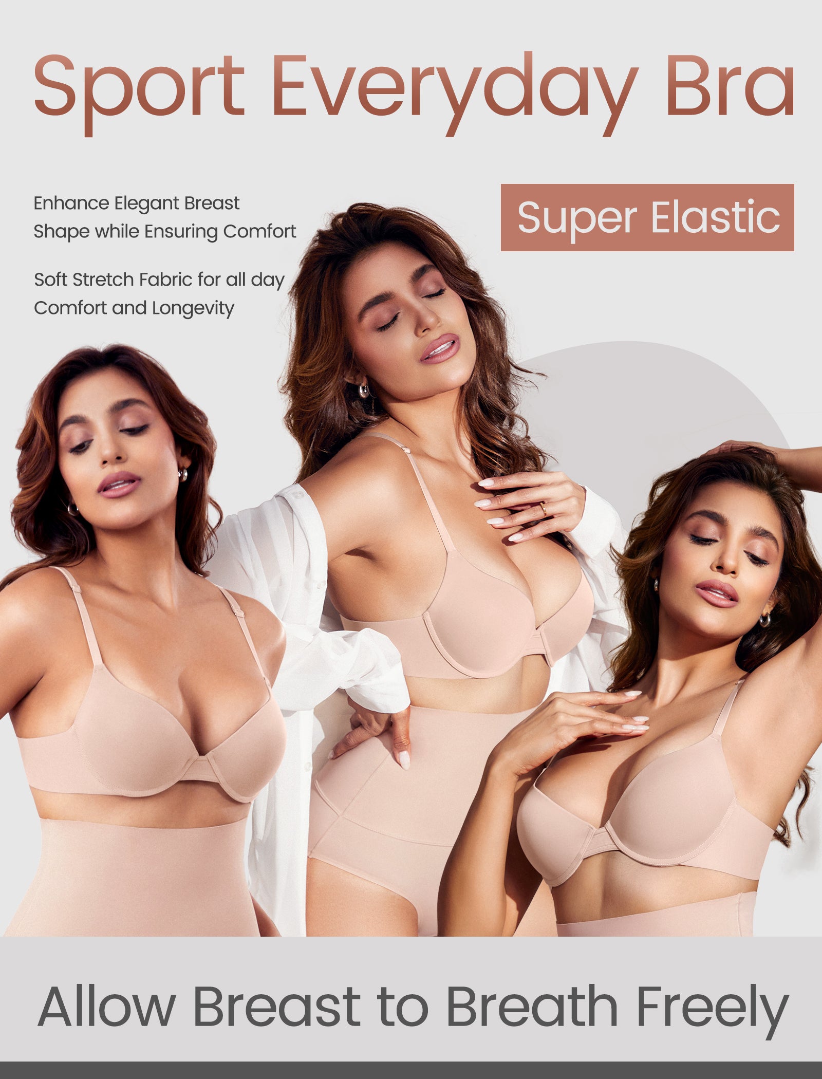 Leezywear Women's T-Shirt/Tank Top Bra - Full Coverage Laser Push Up with Back Lace Support Work Out Bra