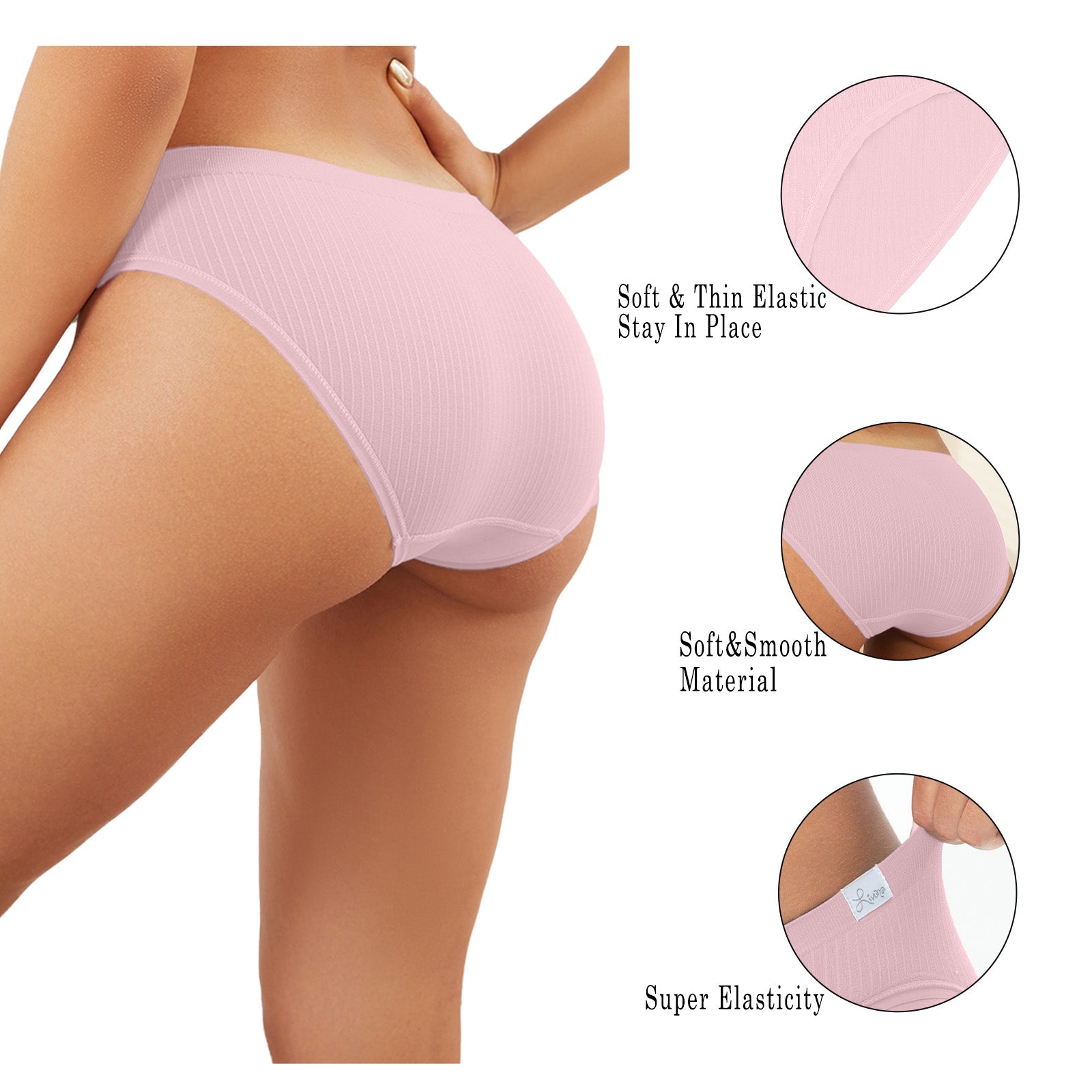 Livona Bikini Underwear for Women- Seamless Underwear, Ribbed High Cut Panties, No Show Brief Soft Microfiber Hipster S-XXL