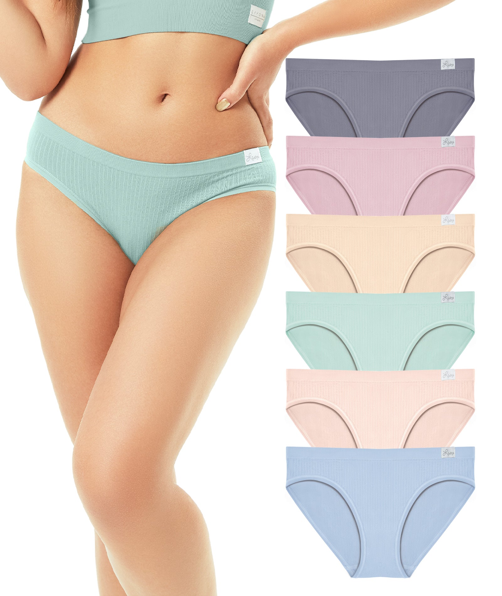 Livona Bikini Underwear for Women- Seamless Underwear, Ribbed High Cut Panties, No Show Brief Soft Microfiber Hipster S-XXL