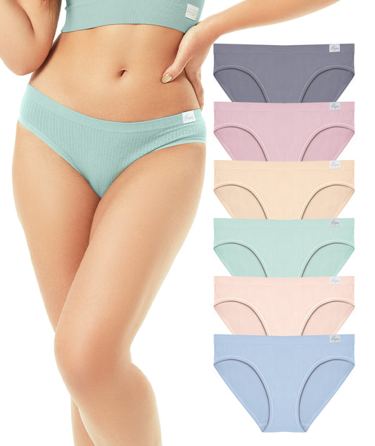 Livona Bikini Underwear for Women- Seamless Underwear, Ribbed High Cut Panties, No Show Brief Soft Microfiber Hipster S-XXL