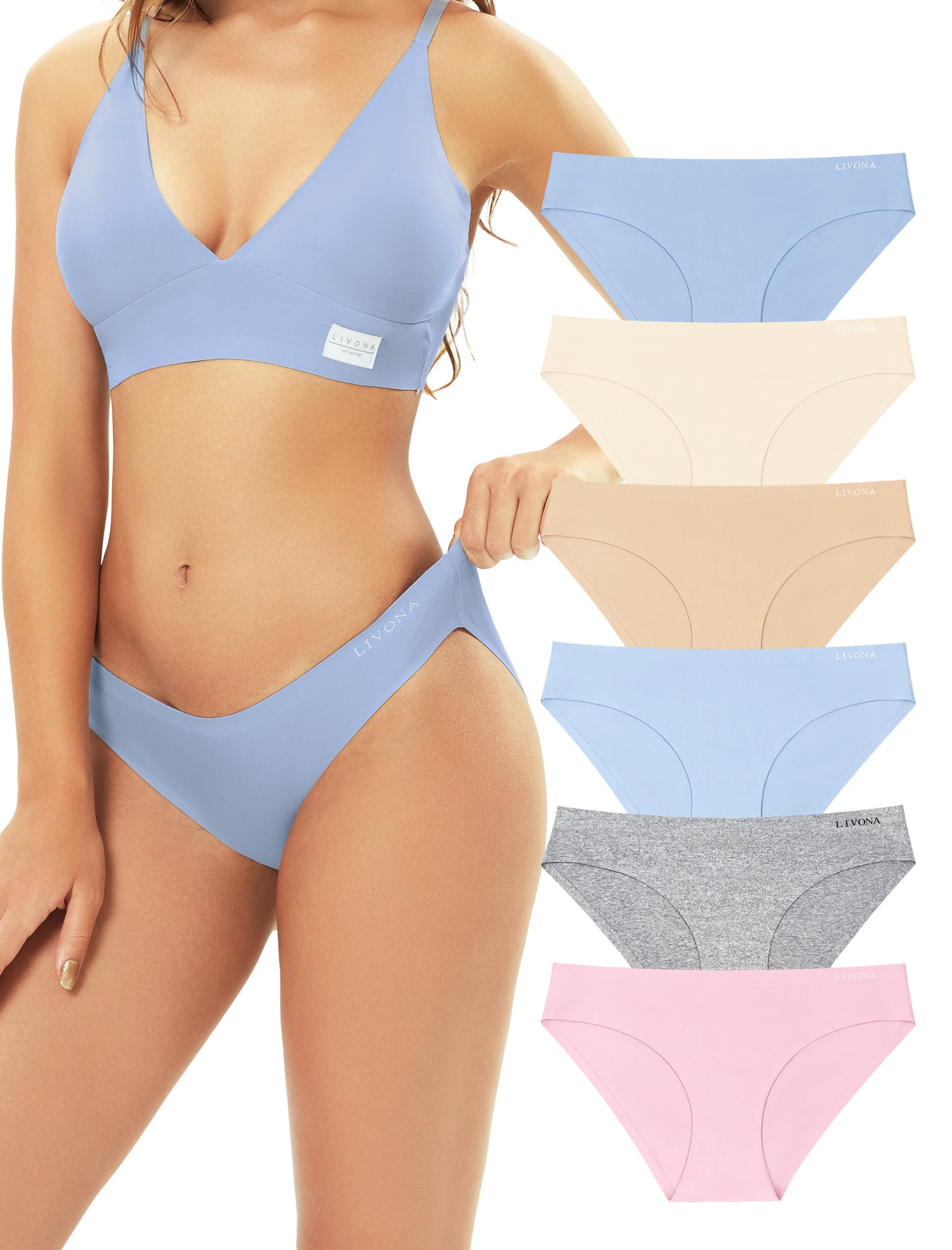 Livona 6 Pack Seamless Womens Underwear - High Cut Cheeky Bikini Bottoms, No Show Panties for Women, Soft Hipster S-XXL