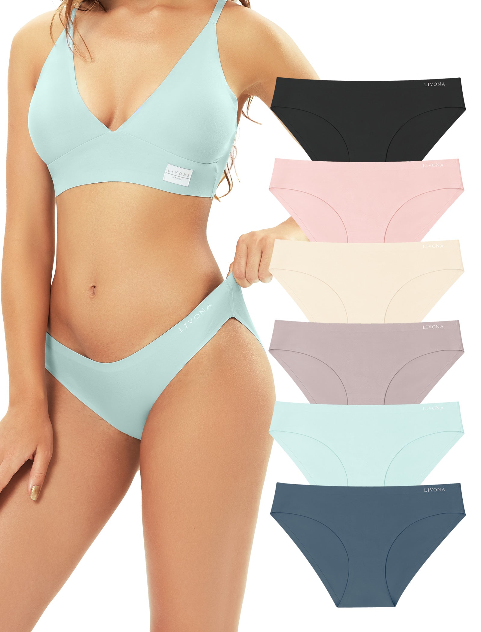 Livona 6 Pack Seamless Womens Underwear - High Cut Cheeky Bikini Bottoms, No Show Panties for Women, Soft Hipster S-XXL