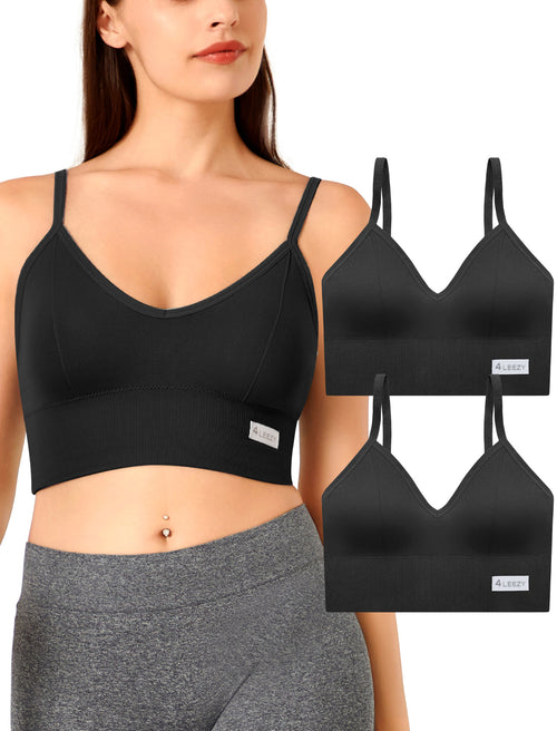 4Leezy 2 Pack Sports Bras for Women- Wireless Soft Workout Tops, Padded Seamless Fitness Bralettes, Adjustable Comfort Crop Cami Tank S-XXL