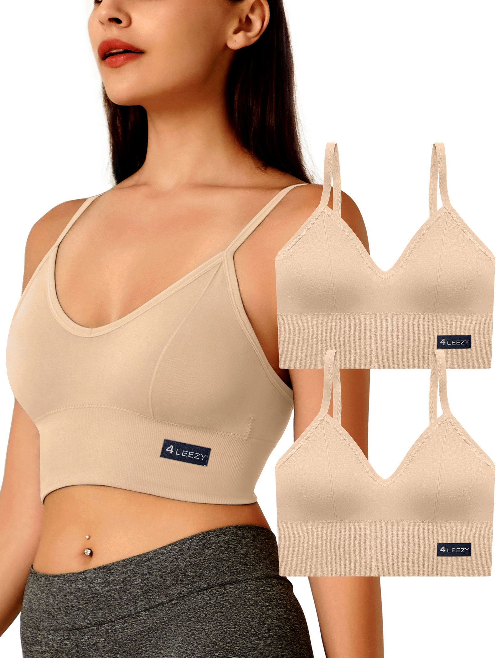 4Leezy 2 Pack Sports Bras for Women- Wireless Soft Workout Tops, Padded Seamless Fitness Bralettes, Adjustable Comfort Crop Cami Tank S-XXL