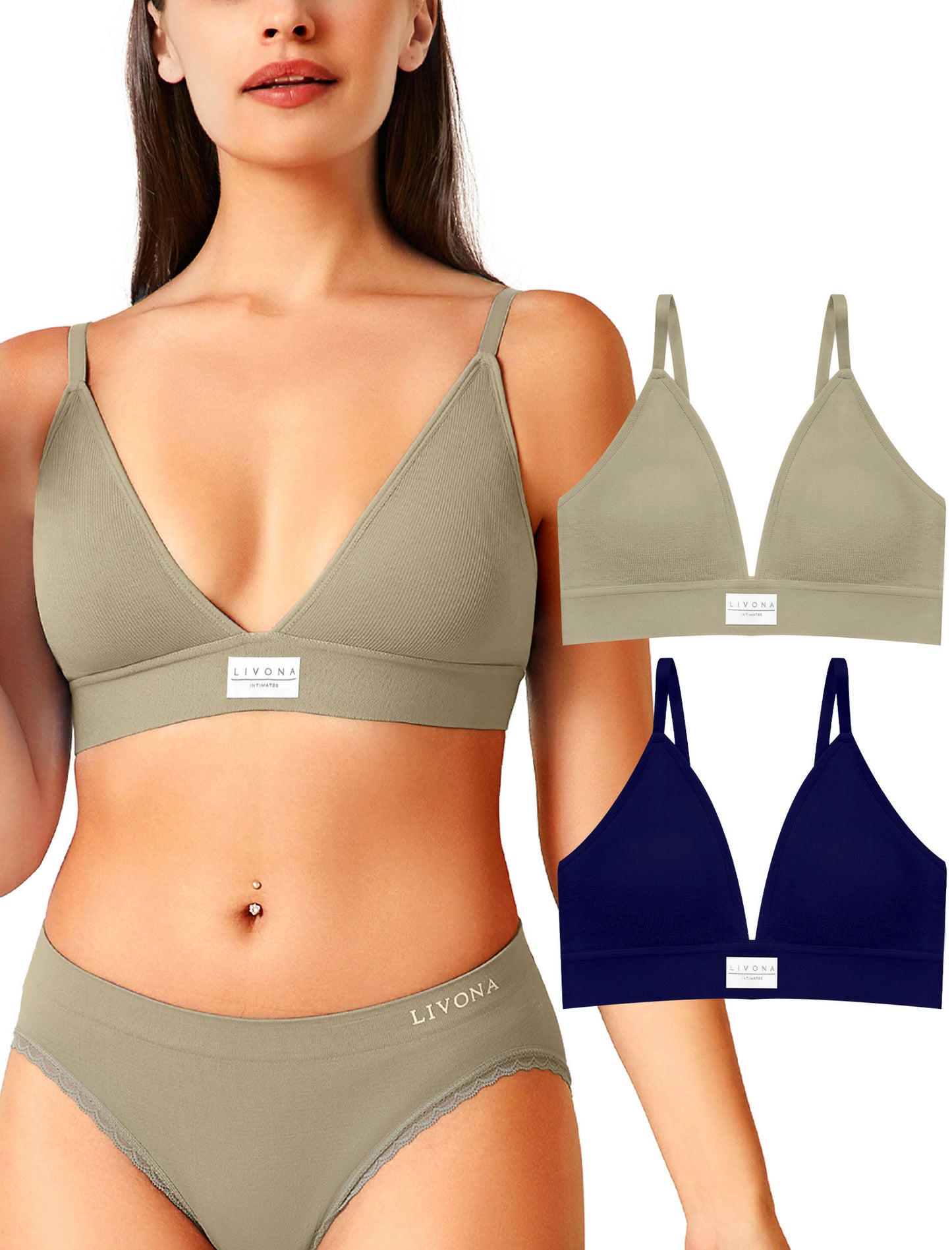 Livona Sports Bras for Women - 2 Pack V-Neck Wireless Bra Bralettes with Support Comfort Plunge Workout Tops Padded Fitness Cami Crop Tank S-XXL