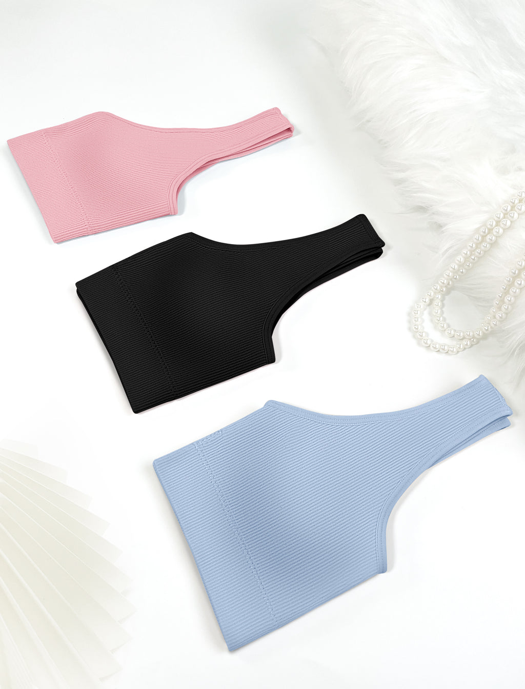 Livona 3 Packs Girls Sports Bra Crop Tops for Kids Training Bra Cute Crop Tops for Girls Cami Bra( 6-14）