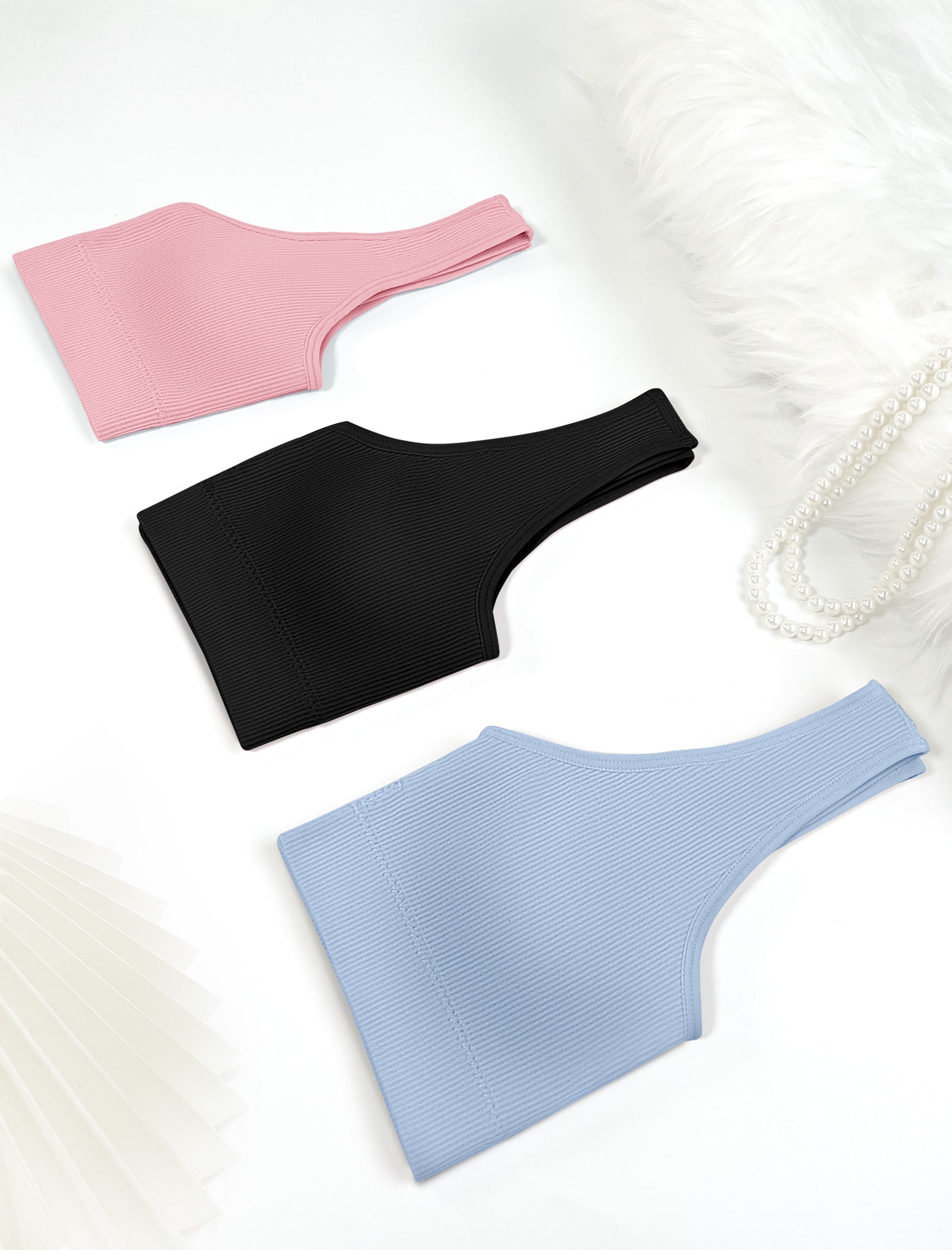 Livona 3 Packs Girls Sports Bra Crop Tops for Kids Training Bra Cute Crop Tops for Girls Cami Bra( 6-14）