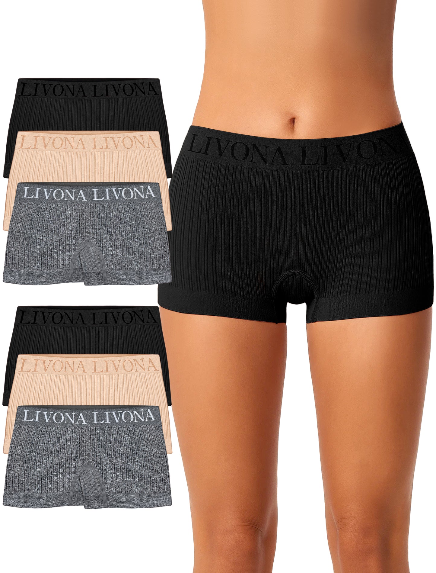 Livona 6-Pack Girls' Seamless Boyshort Underwear,Moisture-Wicking Kids Panties,No-Ride Design