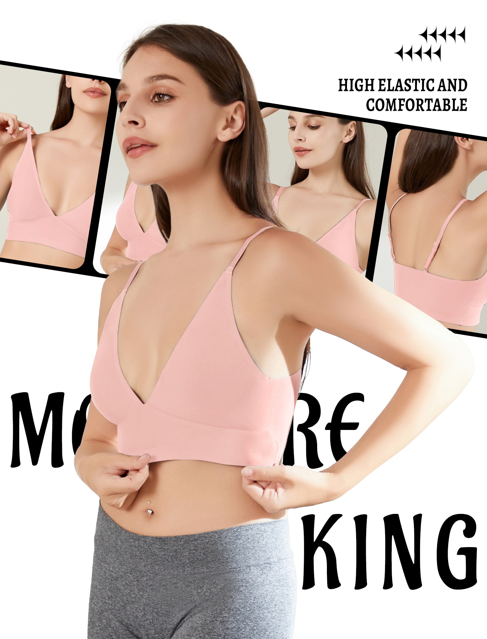 4Leezy Wireless Bras for Women - 2 Pack Sports Bra Bralettes with Support No Underwire Seamless Workout Tops Cami Crop Tank S-XXL