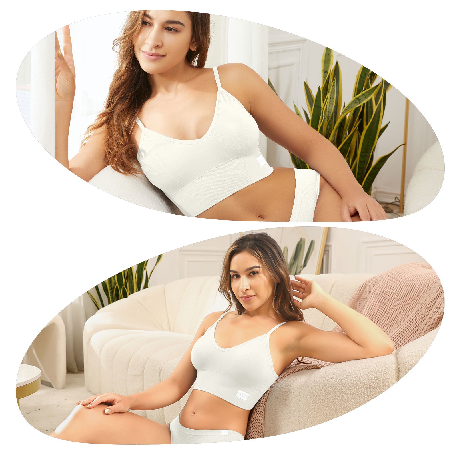 LIVONA 3 Pack Women's Seamless Sports Bra V-Neck Wirefree with Removable Pads Everyday Soft Invisible Lounge Cami Bralette S-XXL
