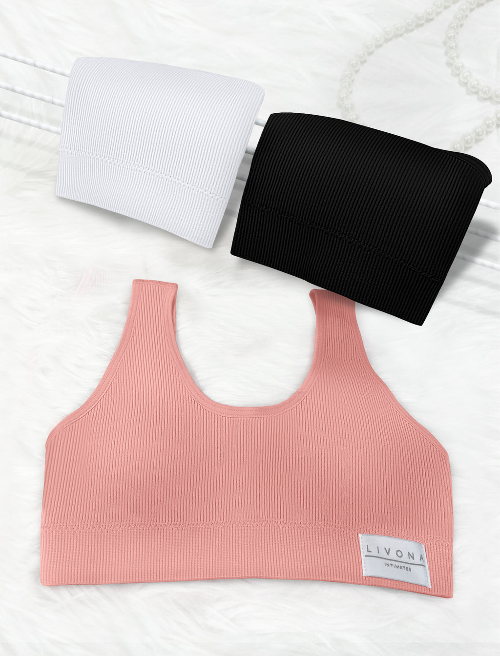 Livona 3 Packs Girls Sports Bra Crop Tops for Kids Training Bra Cute Crop Tops for Girls Cami Bra( 6-14）