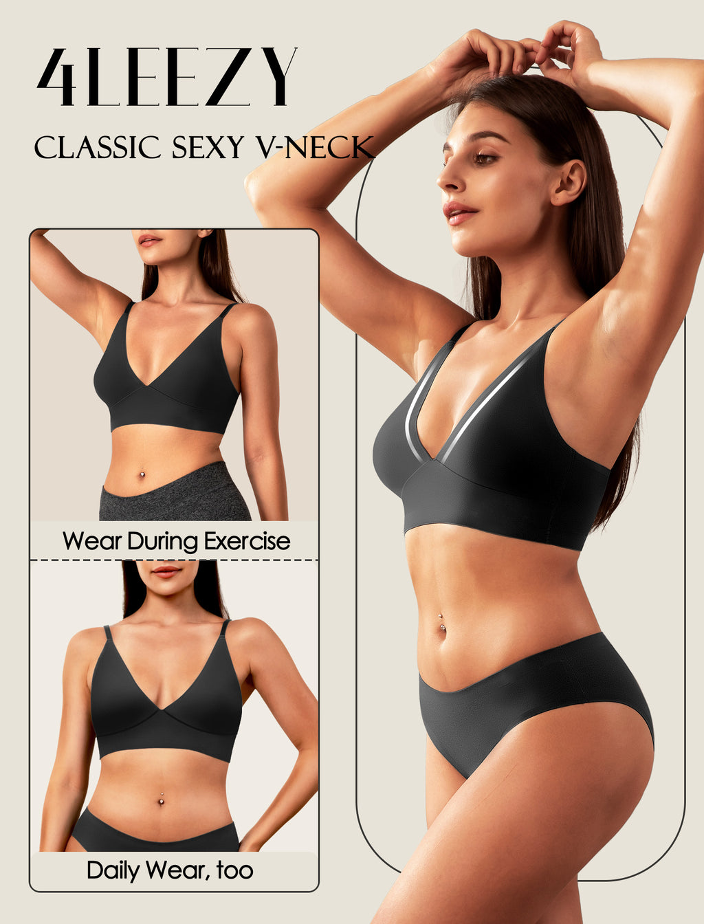 4Leezy Wireless Bras for Women - 2 Pack Sports Bra Bralettes with Support No Underwire Seamless Workout Tops Cami Crop Tank S-XXL