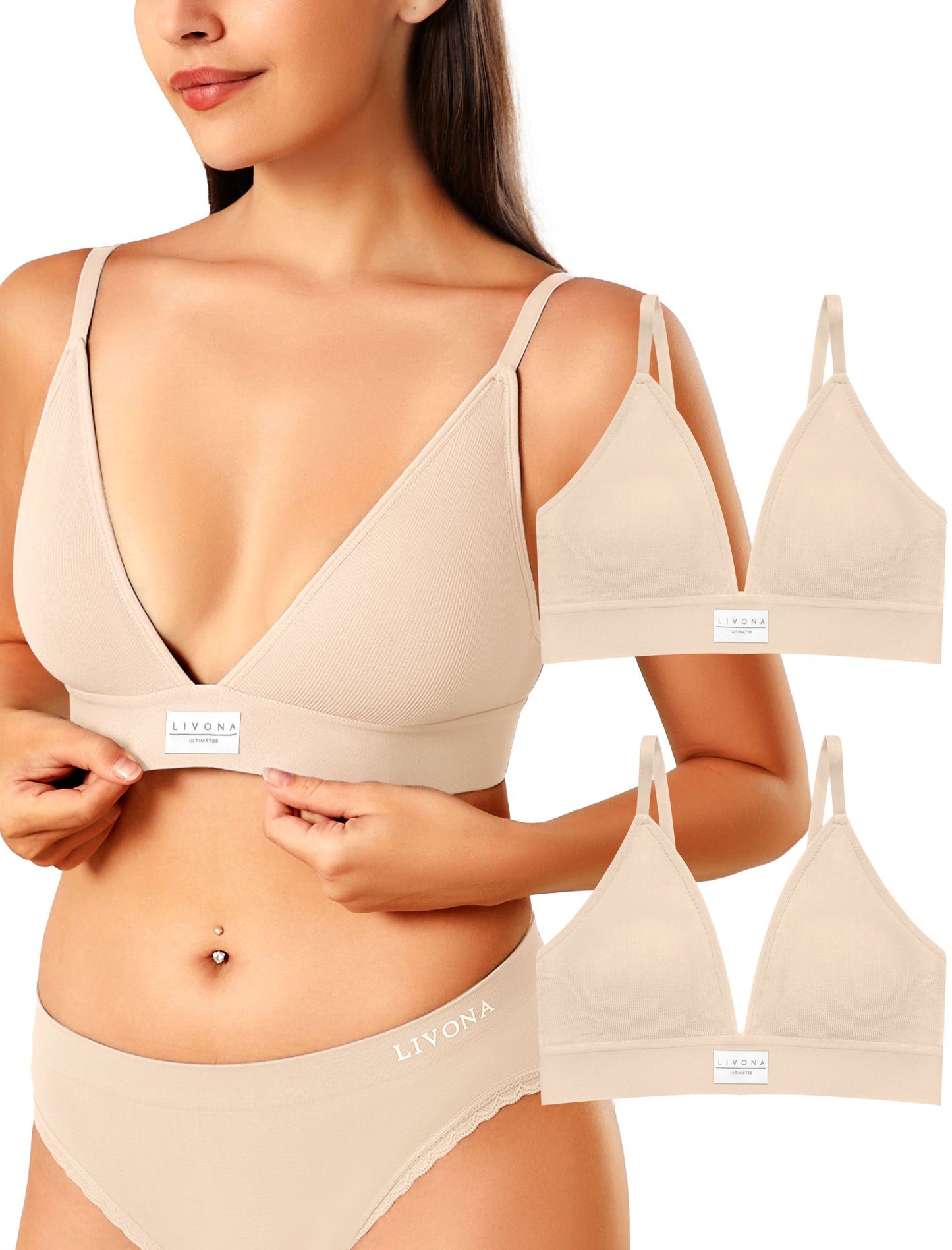 Livona Sports Bras for Women - 2 Pack V-Neck Wireless Bra Bralettes with Support Comfort Plunge Workout Tops Padded Fitness Cami Crop Tank S-XXL
