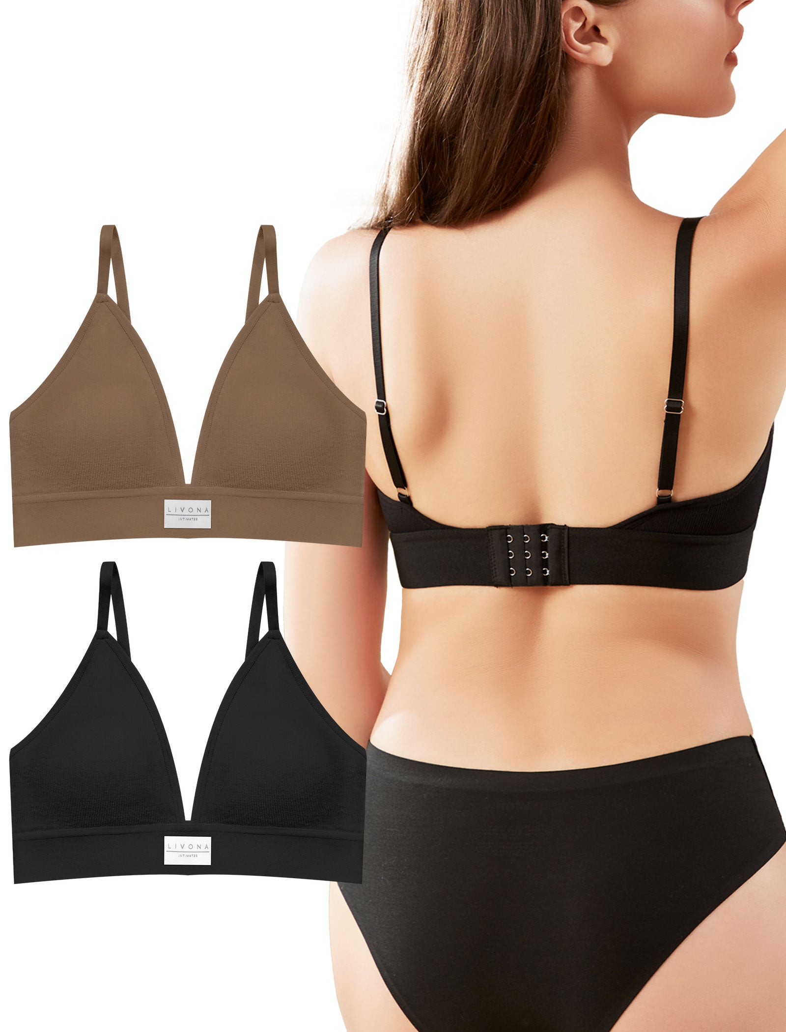 Livona Sports Bras for Women - 2 Pack V-Neck Wireless Bra Bralettes with Support Comfort Plunge Workout Tops Padded Fitness Cami Crop Tank S-XXL