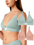 Livona Sports Bras for Women - 2 Pack V-Neck Wireless Bra Bralettes with Support Comfort Plunge Workout Tops Padded Fitness Cami Crop Tank S-XXL