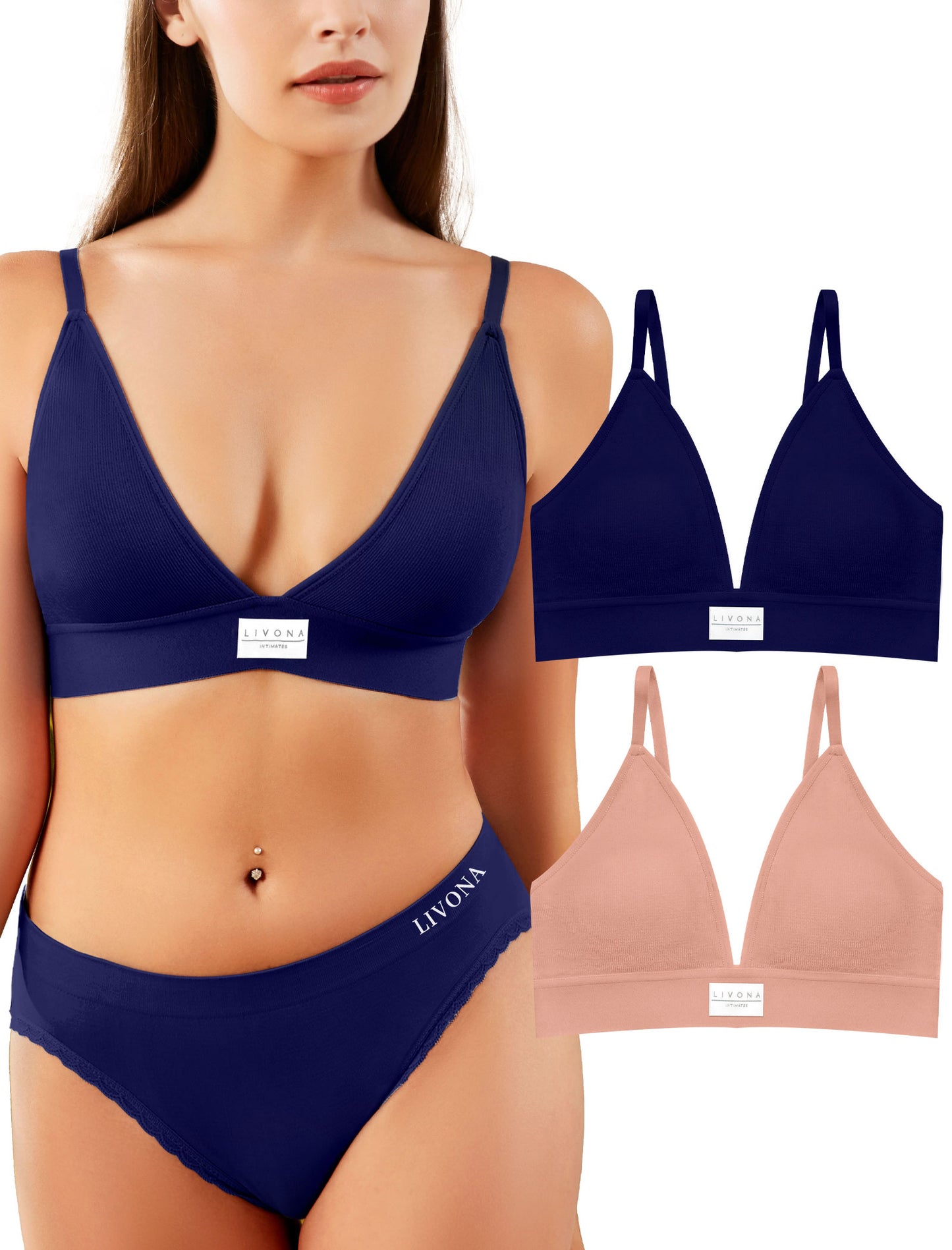 Livona Sports Bras for Women - 2 Pack V-Neck Wireless Bra Bralettes with Support Comfort Plunge Workout Tops Padded Fitness Cami Crop Tank S-XXL