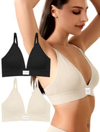 Livona Sports Bras for Women - 2 Pack V-Neck Wireless Bra Bralettes with Support Comfort Plunge Workout Tops Padded Fitness Cami Crop Tank S-XXL
