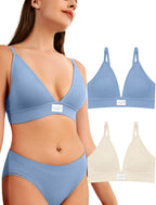 Livona Sports Bras for Women - 2 Pack V-Neck Wireless Bra Bralettes with Support Comfort Plunge Workout Tops Padded Fitness Cami Crop Tank S-XXL