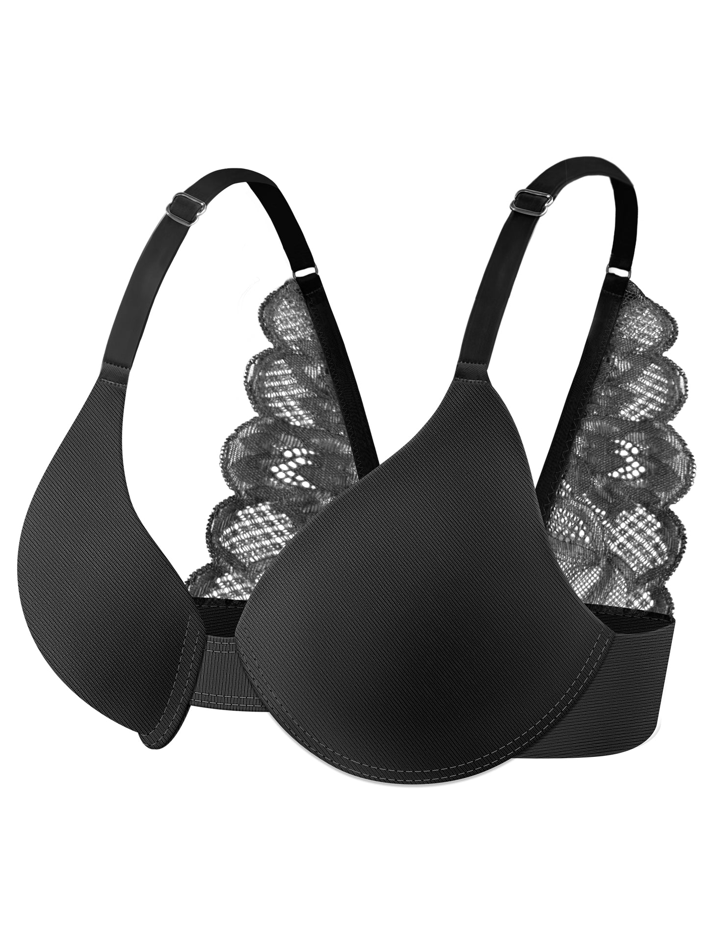 Leezywear Women's T-Shirt/Tank Top Bra - Full Coverage Laser Push Up with Back Lace Support Work Out Bra