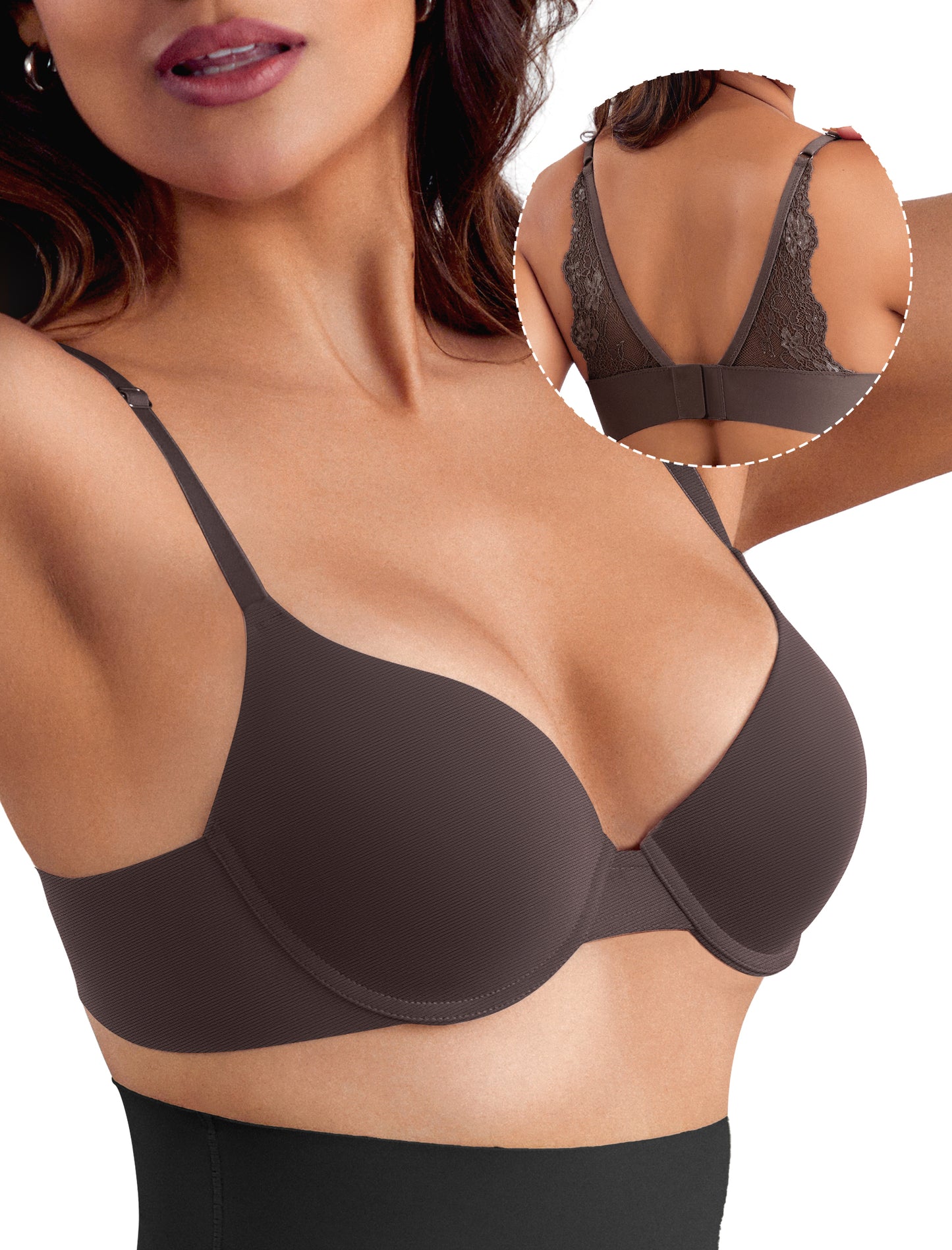 Leezywear Women's T-Shirt/Tank Top Bra - Full Coverage Laser Push Up with Back Lace Support Work Out Bra