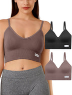 4Leezy 2 Pack Sports Bras for Women- Wireless Soft Workout Tops, Padded Seamless Fitness Bralettes, Adjustable Comfort Crop Cami Tank S-XXL