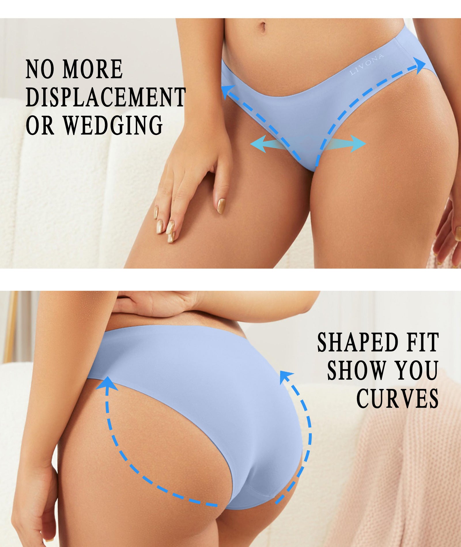 Livona 6 Pack Seamless Womens Underwear - High Cut Cheeky Bikini Bottoms, No Show Panties for Women, Soft Hipster S-XXL