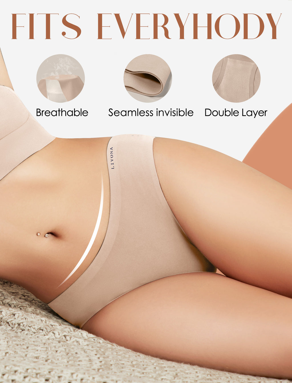 Livona Underwear for Women-Seamless Underwear, HighCut Bonded Edges Panties, No Show Soft Microfiber Bikini Hipster S-XXL