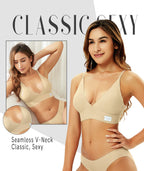 Livona 3 Pack Women's Seamless Sports Bra Vneck Wirefree with Removable Pads Everyday Soft Invisible Lounge Cami Bralette S-XXL