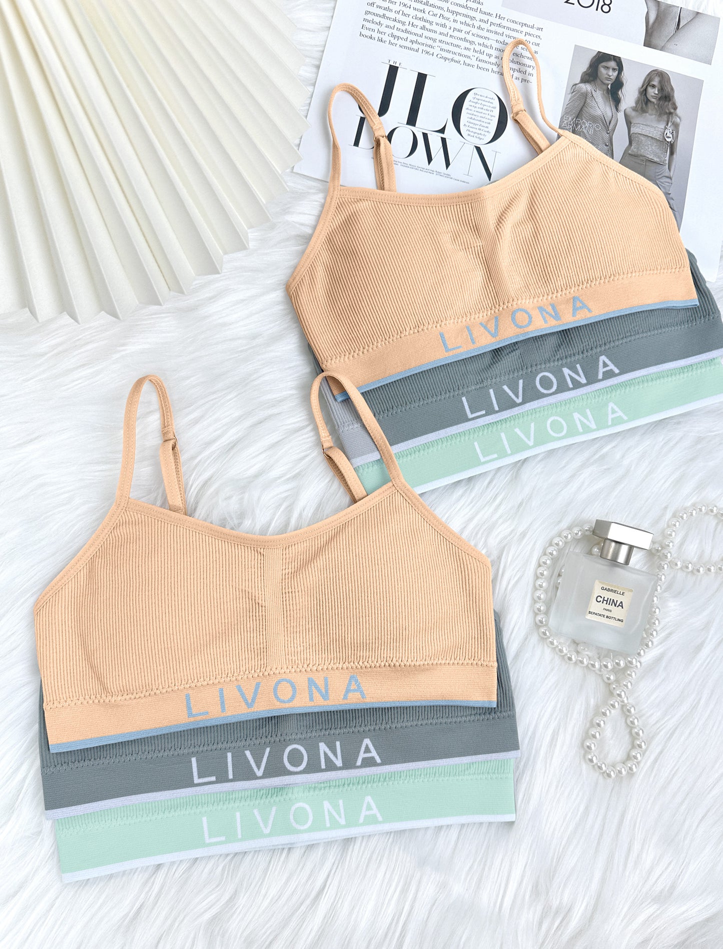 Livona 6 Pack Training Bras for Girls-Sports Bra for Teen Ribbed Wireless Bralette Fitness Padded Crop Cami Tank Top(6-14)