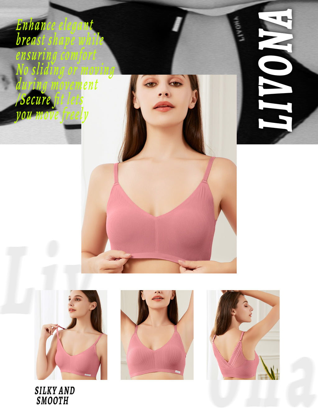 Livona Wireless Bras for Women - 2 Pack Comfort Bralettes with Support Adjustable Seamless Sports Bras Lace Cami Crop S-XXL