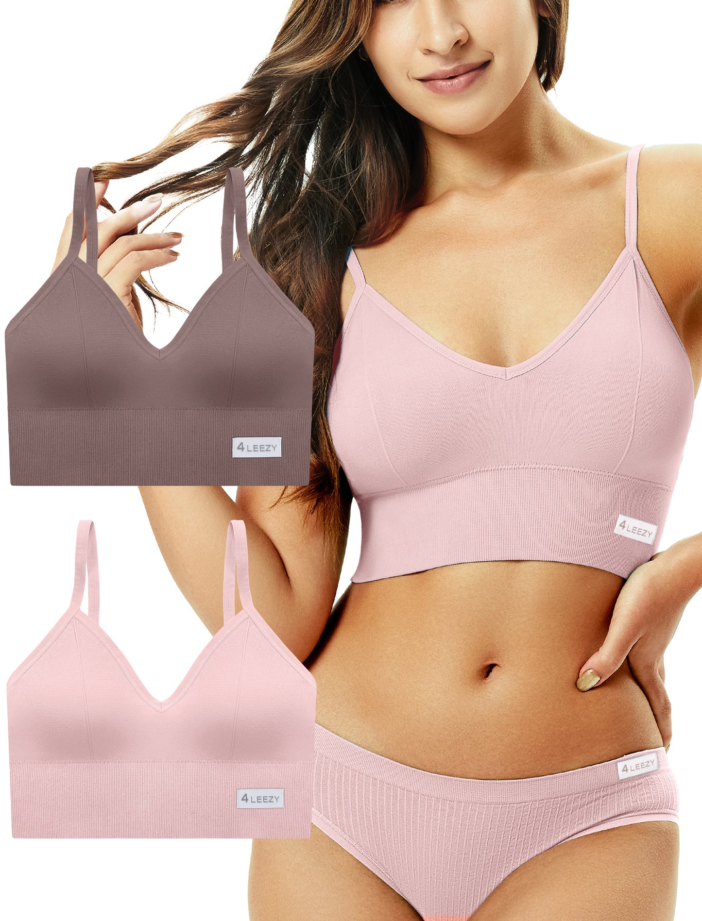 4Leezy 2 Pack Sports Bras for Women- Wireless Soft Workout Tops, Padded Seamless Fitness Bralettes, Adjustable Comfort Crop Cami Tank S-XXL