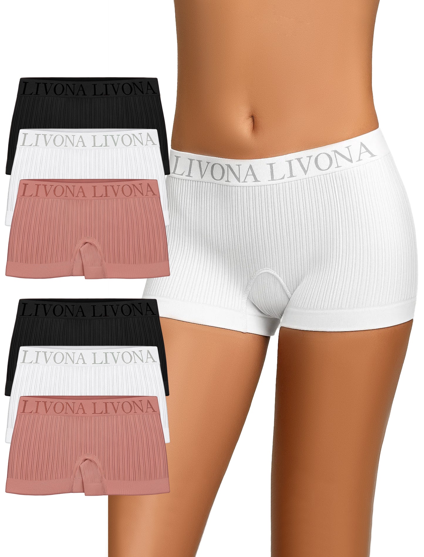 Livona 6-Pack Girls' Seamless Boyshort Underwear,Moisture-Wicking Kids Panties,No-Ride Design