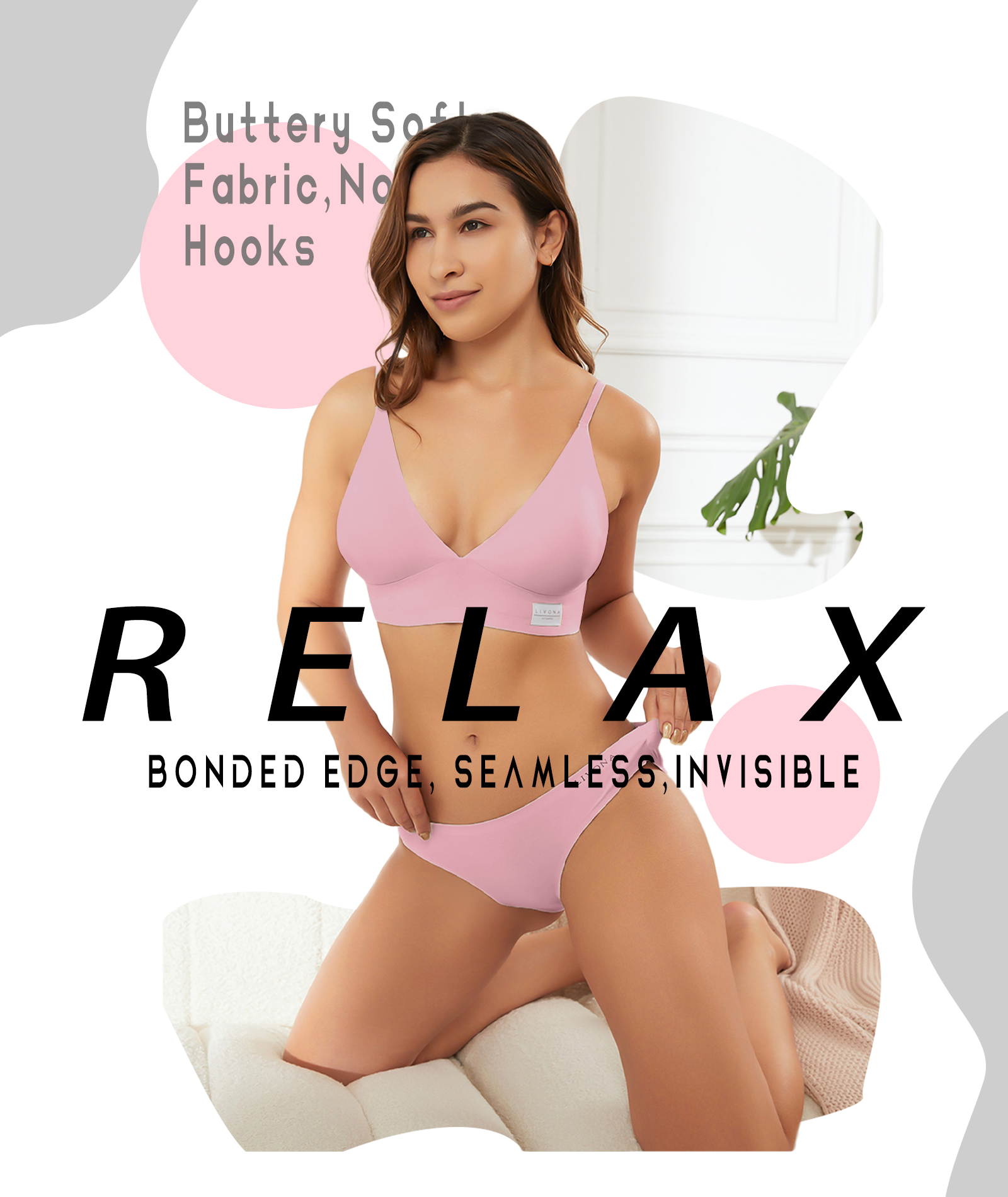 Livona 3 Pack Women's Seamless Sports Bra Vneck Wirefree with Removable Pads Everyday Soft Invisible Lounge Cami Bralette S-XXL