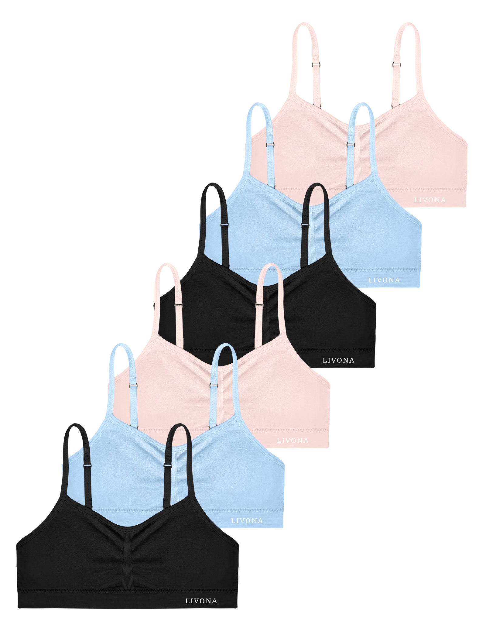 Livona 6 Pack Popular Girls Padded Training Bra Pack – Crop Cami Training Bras for Girls,Seamless Bra Design with Removable Padding