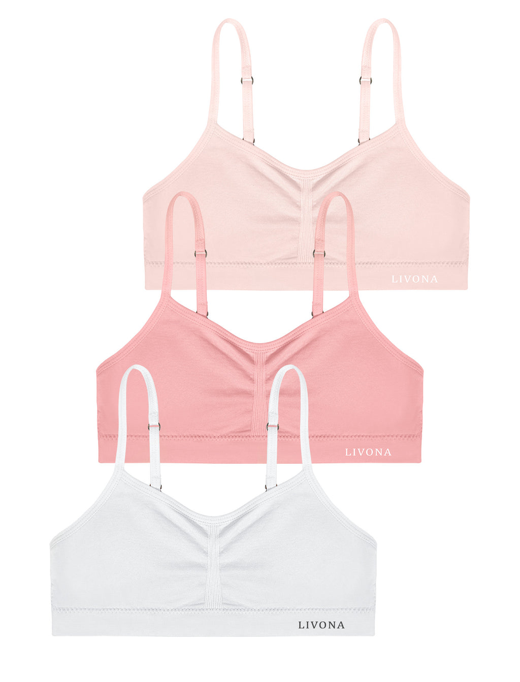 Livona 3 Pack Popular Girls Padded Training Bra Pack – Crop Cami Training Bras for Girls,Seamless Bra Design with Removable Padding