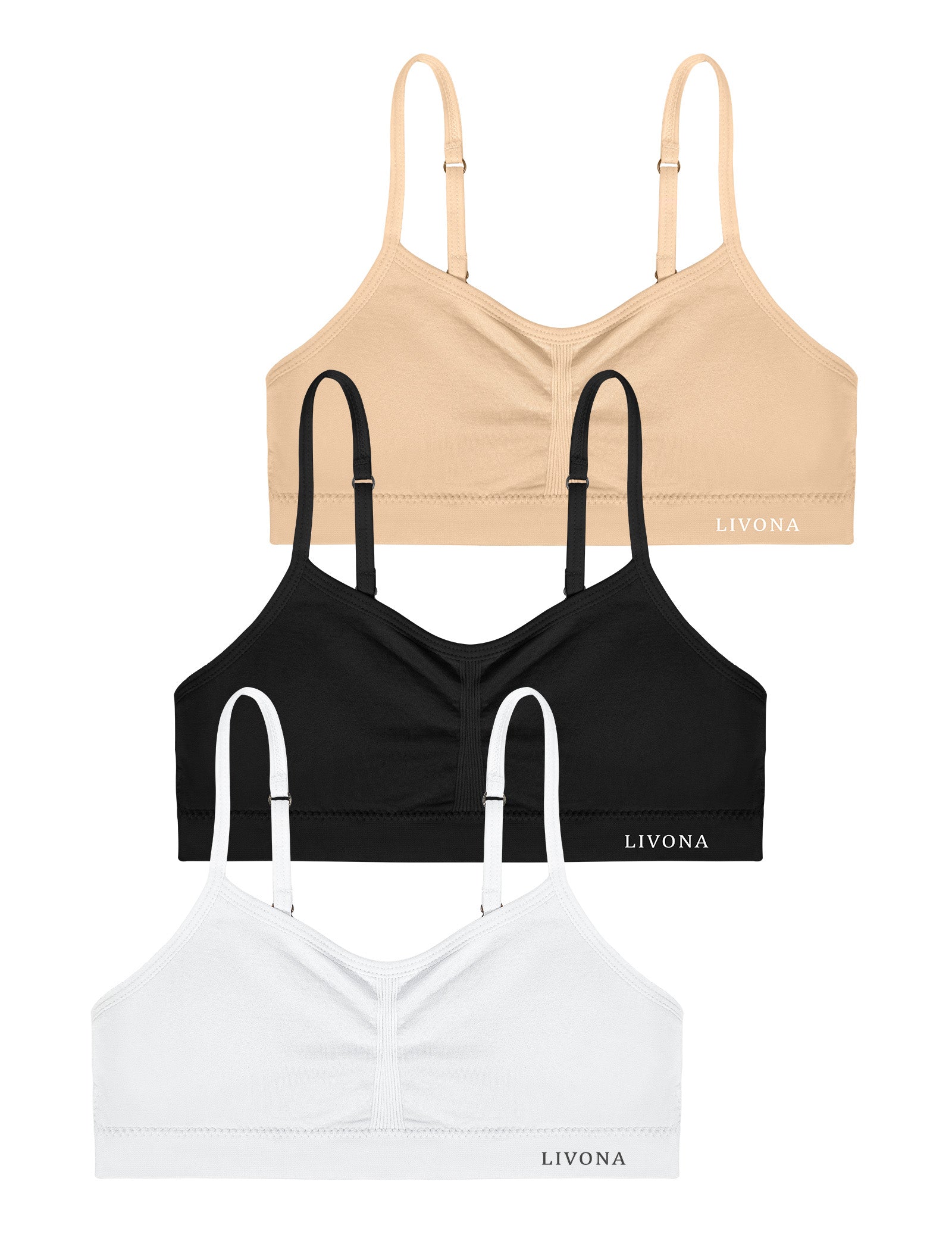 Livona 3 Pack Popular Girls Padded Training Bra Pack – Crop Cami Training Bras for Girls,Seamless Bra Design with Removable Padding