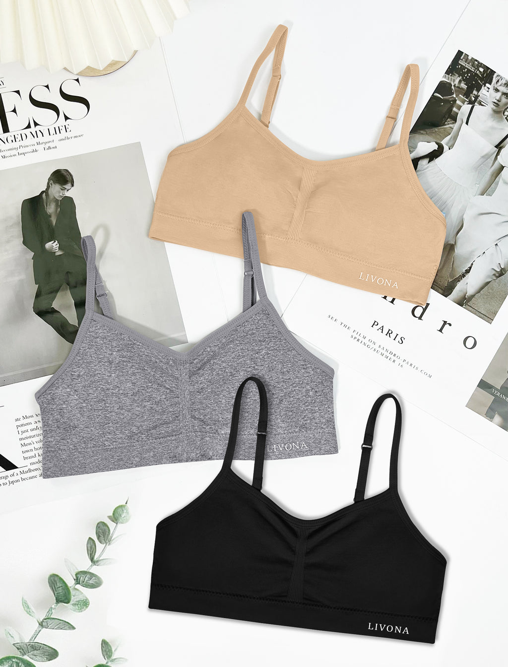 Livona 3 Pack Popular Girls Padded Training Bra Pack – Crop Cami Training Bras for Girls,Seamless Bra Design with Removable Padding