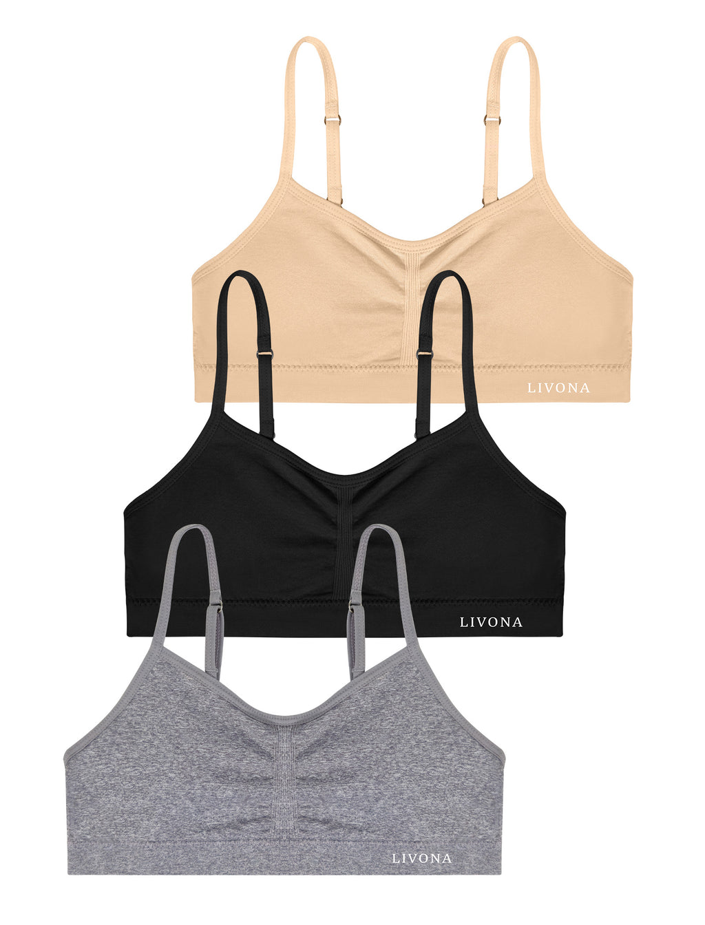 Livona 3 Pack Popular Girls Padded Training Bra Pack – Crop Cami Training Bras for Girls,Seamless Bra Design with Removable Padding