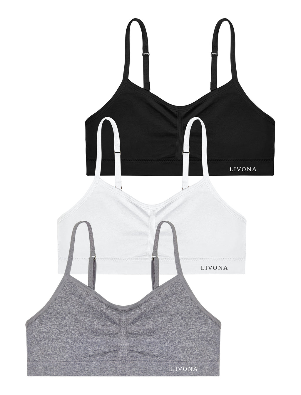 Livona 3 Pack Popular Girls Padded Training Bra Pack – Crop Cami Training Bras for Girls,Seamless Bra Design with Removable Padding