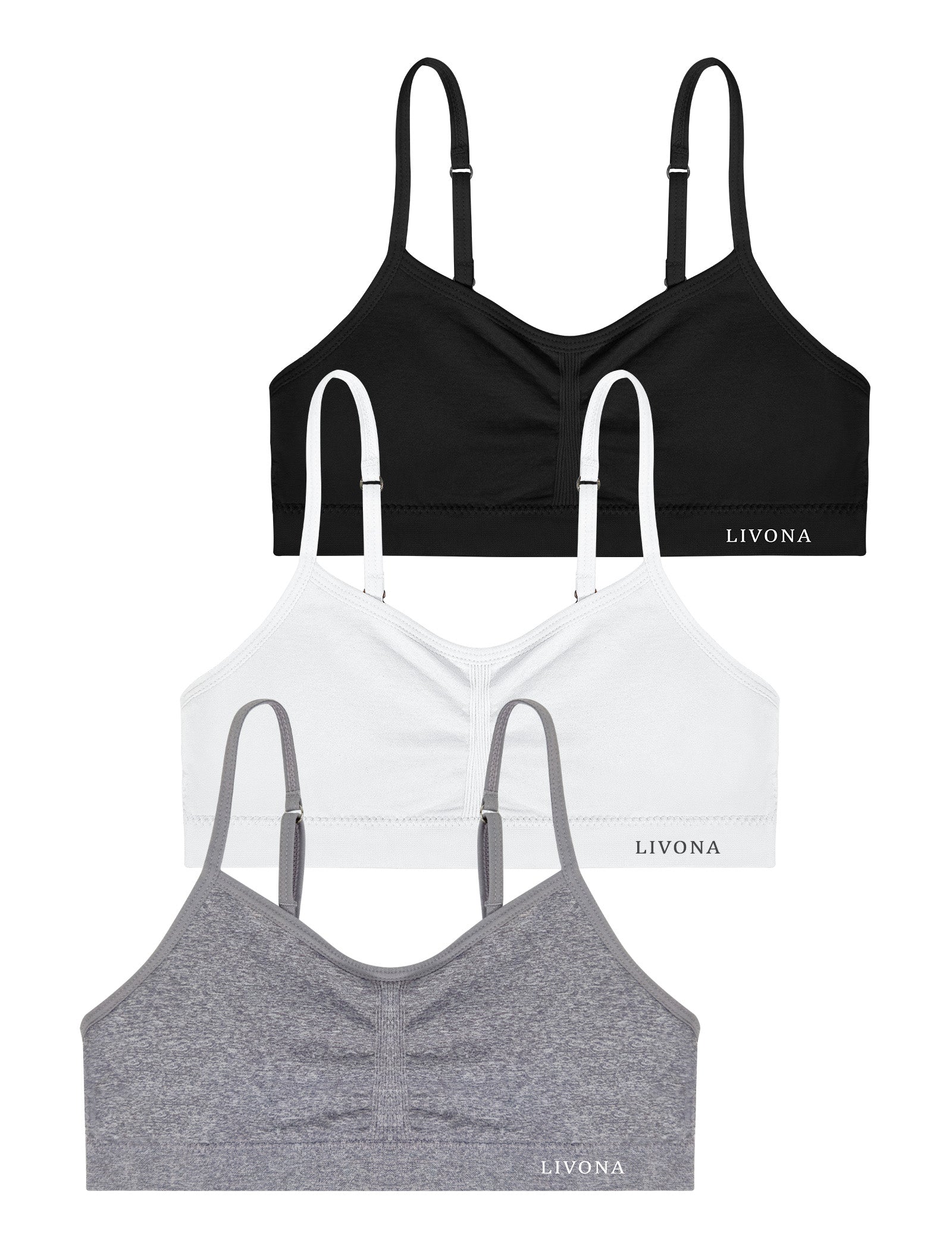 Livona 3 Pack Popular Girls Padded Training Bra Pack – Crop Cami Training Bras for Girls,Seamless Bra Design with Removable Padding