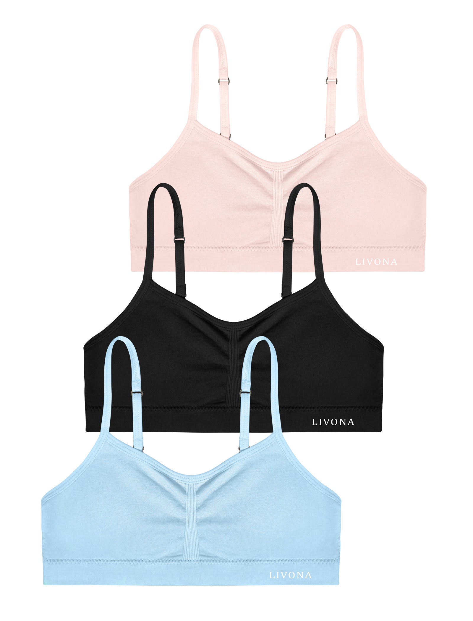 Livona 3 Pack Popular Girls Padded Training Bra Pack – Crop Cami Training Bras for Girls,Seamless Bra Design with Removable Padding