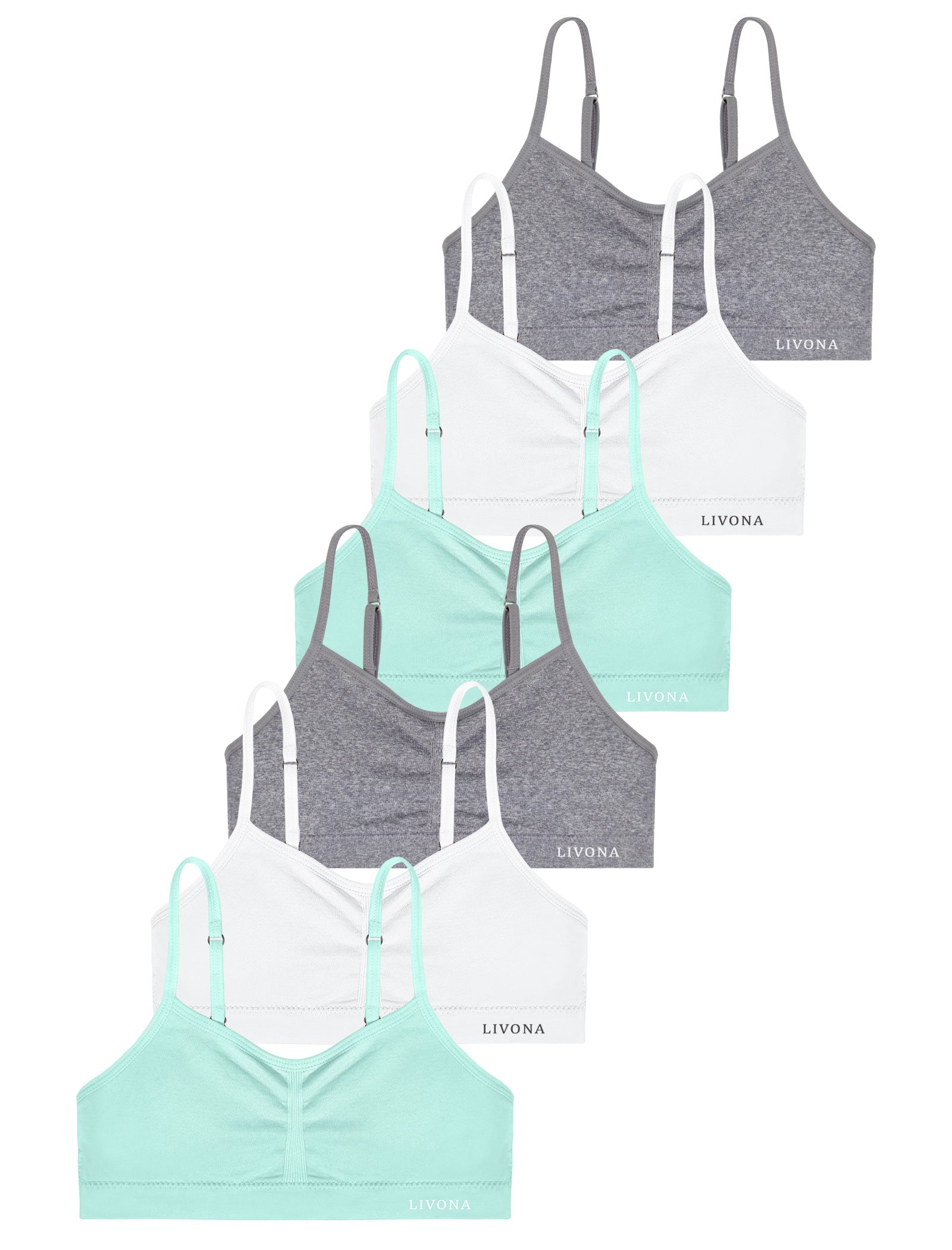 Livona 6 Pack Popular Girls Padded Training Bra Pack – Crop Cami Training Bras for Girls,Seamless Bra Design with Removable Padding